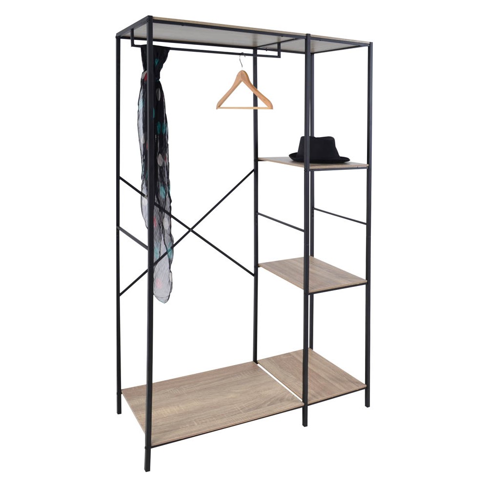 Ντουλάπα ανοιχτή από μέταλλο/ξύλο σε μαύρο/φυσικό χρώμα 90x41x167