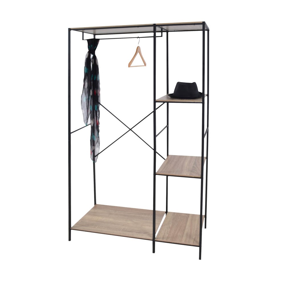 Ντουλάπα ανοιχτή από μέταλλο/ξύλο σε μαύρο/φυσικό χρώμα 90x41x167