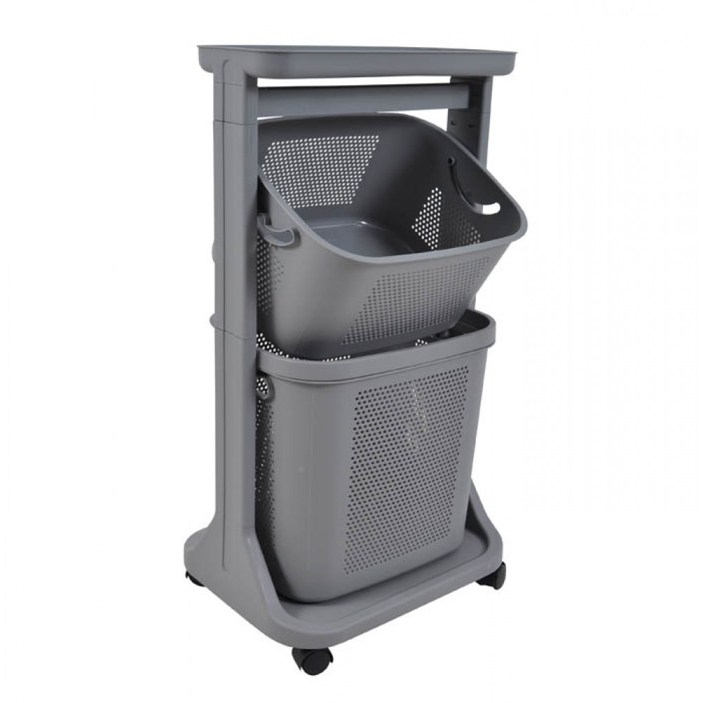 Καλάθι απλύτων διπλό από πλαστικό σε χρώμα γκρι 44x33x73,5