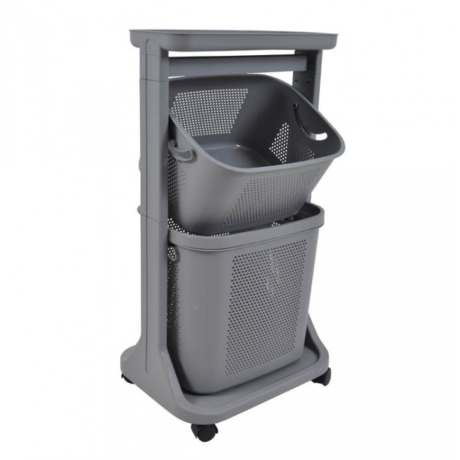 Καλάθι απλύτων διπλό από πλαστικό σε χρώμα γκρι 44x33x73,5