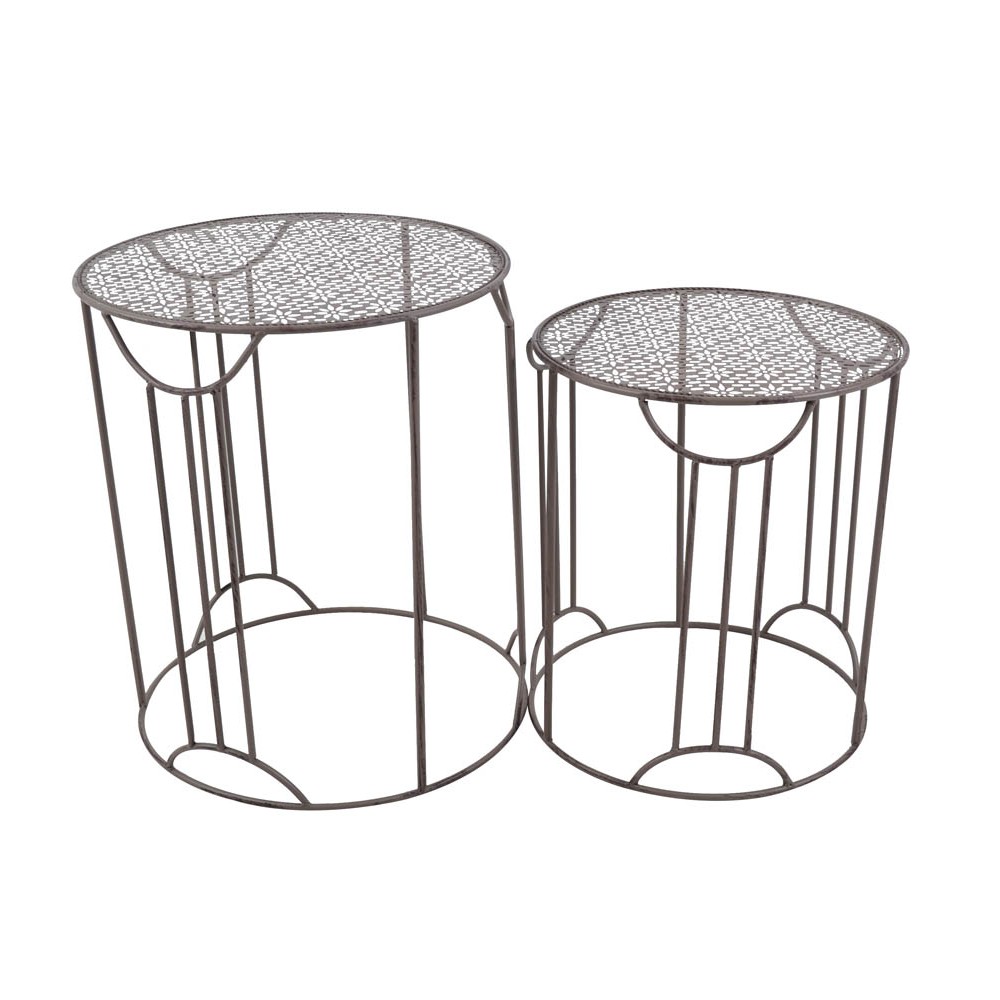 Τραπεζάκια 2τμχ από μέταλλο σε καφέ antique χρώμα Φ48x57