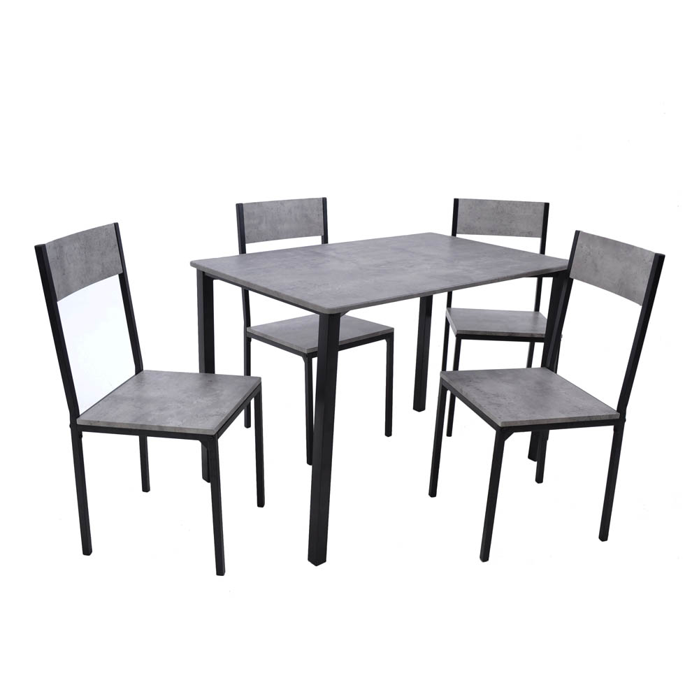 Σετ τραπεζαρίας 5τμχ από μέταλλο/ξύλο σε μαύρο/γκρι χρώμα 110x70x76