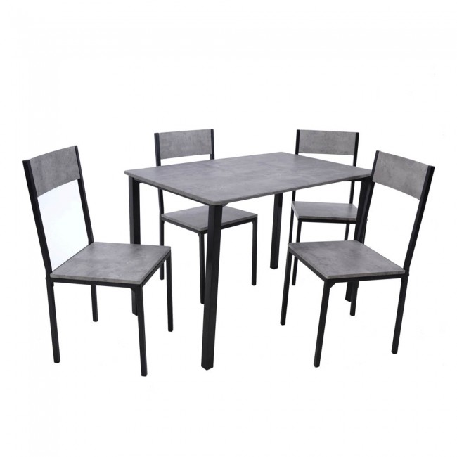 Σετ τραπεζαρίας 5τμχ από μέταλλο/ξύλο σε μαύρο/γκρι χρώμα 110x70x76