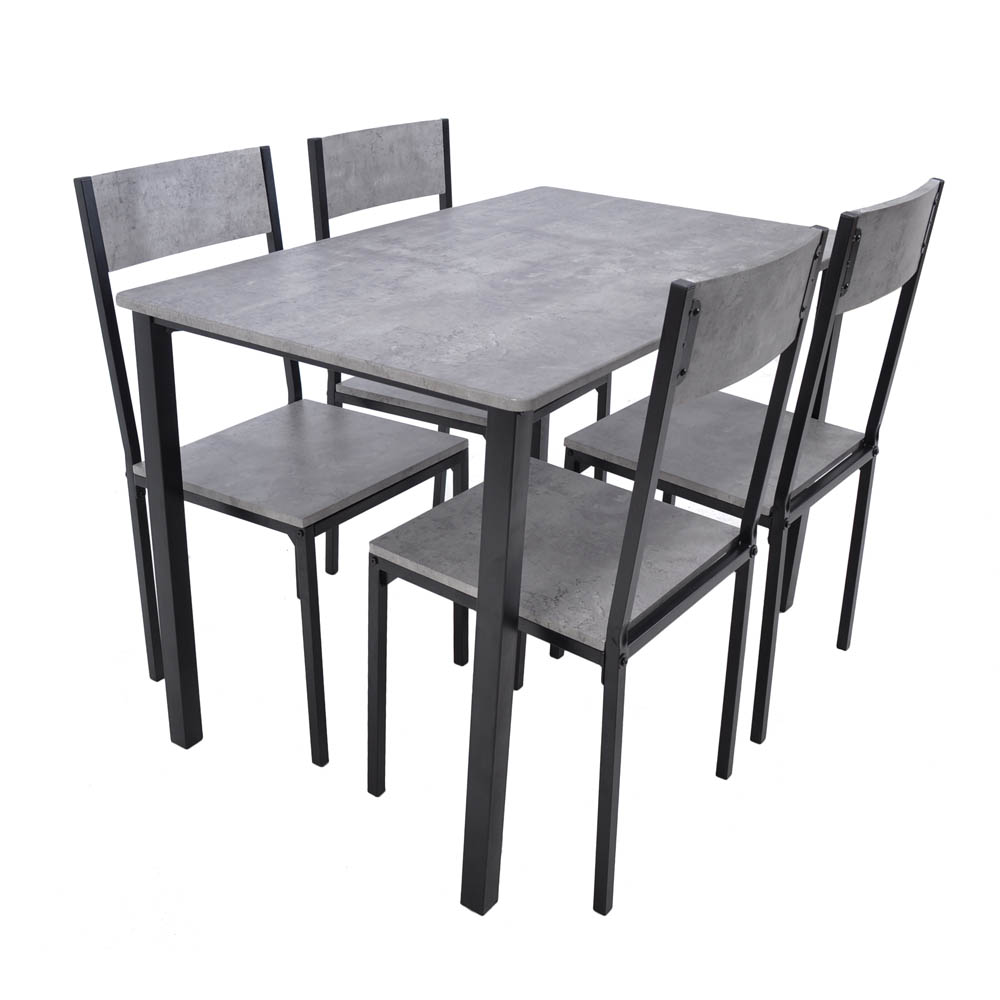 Σετ τραπεζαρίας 5τμχ από μέταλλο/ξύλο σε μαύρο/γκρι χρώμα 110x70x76