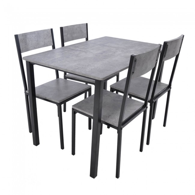 Σετ τραπεζαρίας 5τμχ από μέταλλο/ξύλο σε μαύρο/γκρι χρώμα 110x70x76