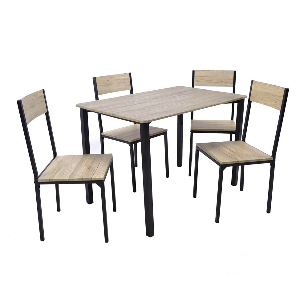 Σετ τραπεζαρίας 5τμχ από μέταλλο/ξύλο σε μαύρο/φυσικό χρώμα 110x70x76