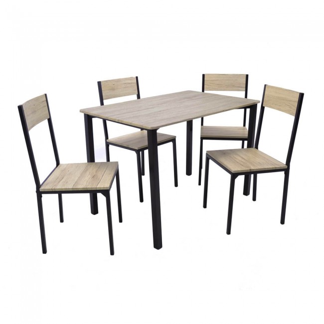 Σετ τραπεζαρίας 5τμχ από μέταλλο/ξύλο σε μαύρο/φυσικό χρώμα 110x70x76