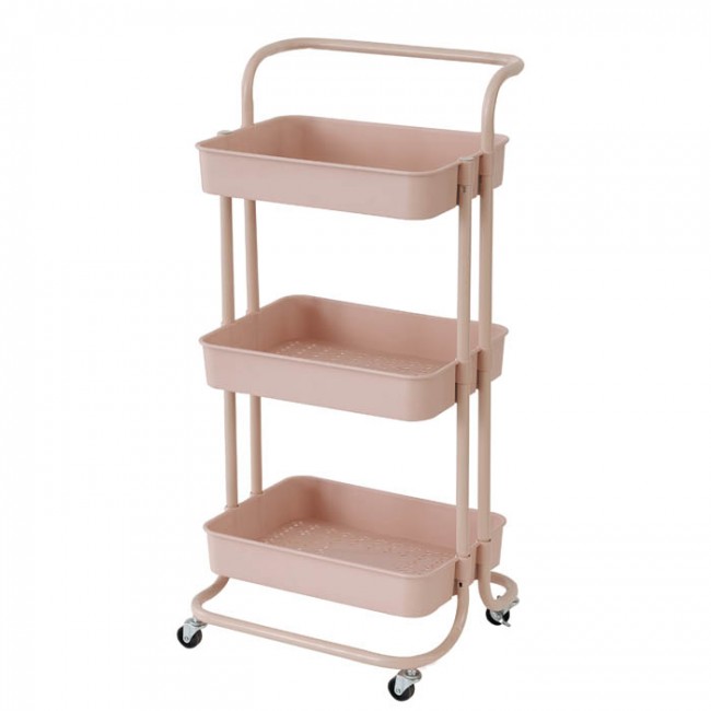 Τρόλεϊ κουζίνας με χειρολαβή από μέταλλο σε ροζ χρώμα 43x36x86
