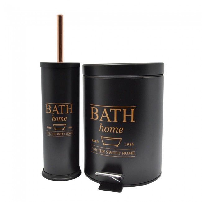 Πιγκάλ βουρτσάκι "BATH" από inox σε μαύρο/ροζ χρυσό χρώμα 9,5x9,5x40