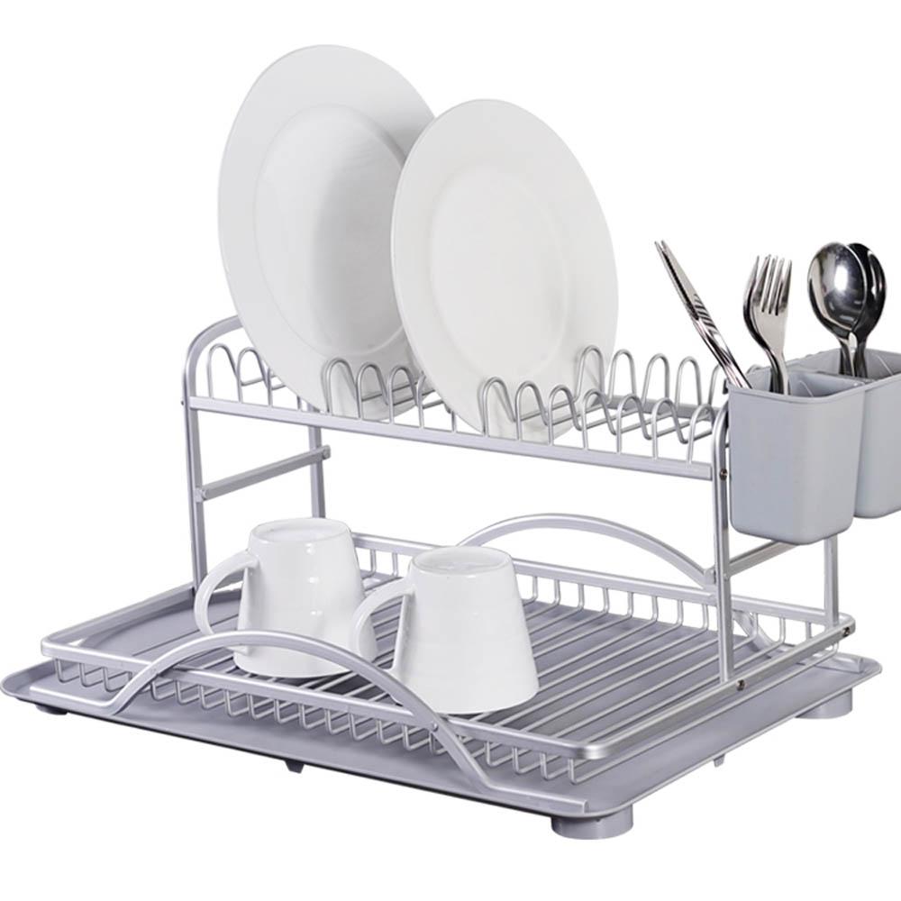 Πιατοθήκη διώροφη από αλουμίνιο/πλαστικό σε χρώμα γκρι/ασημί 52x35.5x25