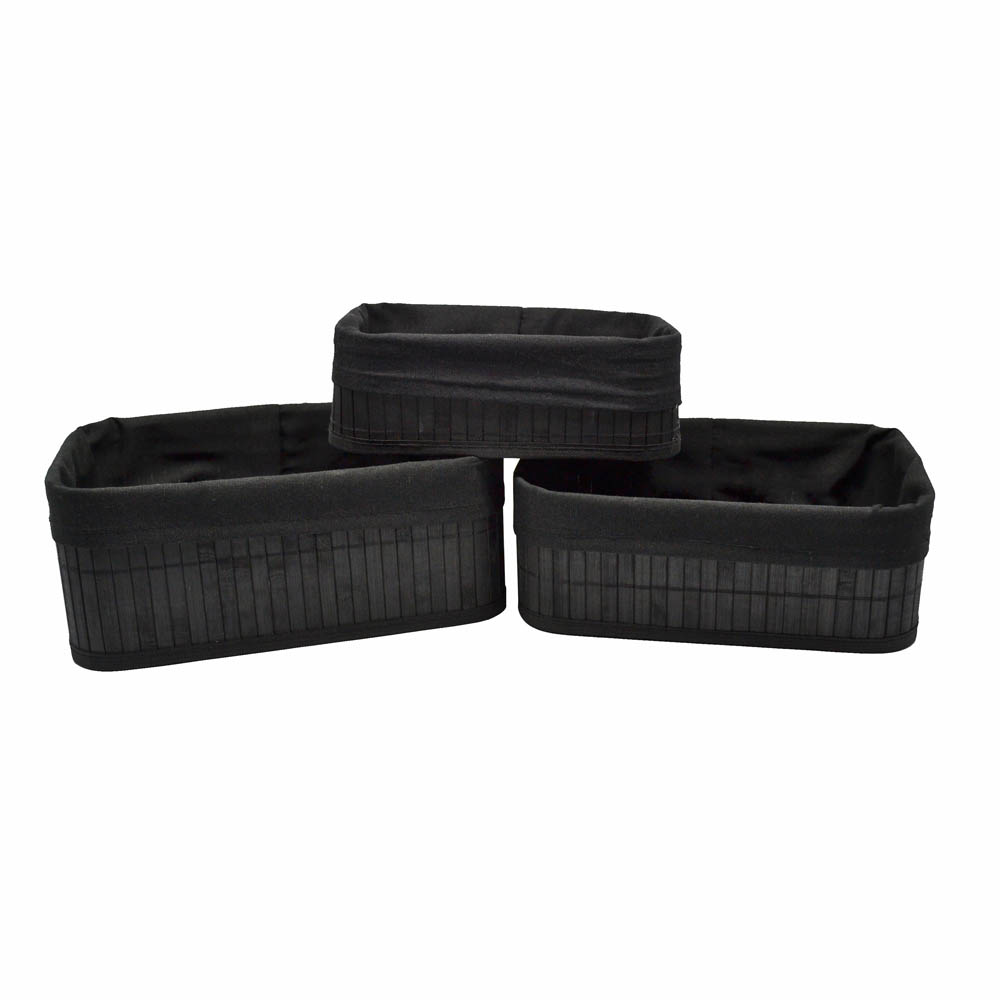 Καλαθάκια σετ 3τμχ από μπαμπού/ύφασμα σε χρώμα μαύρο 30x20x12