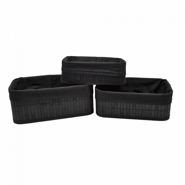 Καλαθάκια σετ 3τμχ από μπαμπού/ύφασμα σε χρώμα μαύρο 30x20x12