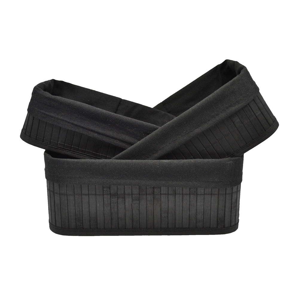 Καλαθάκια σετ 3τμχ από μπαμπού/ύφασμα σε χρώμα μαύρο 30x20x12