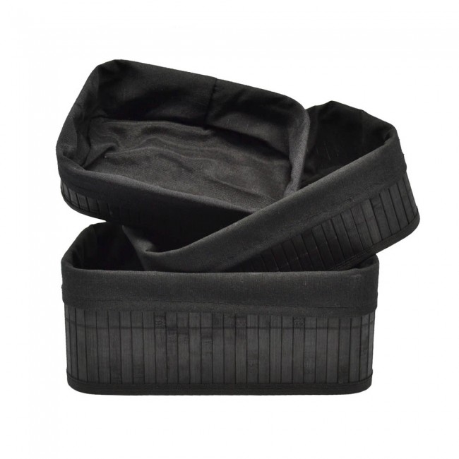 Καλαθάκια σετ 3τμχ από μπαμπού/ύφασμα σε χρώμα μαύρο 30x20x12