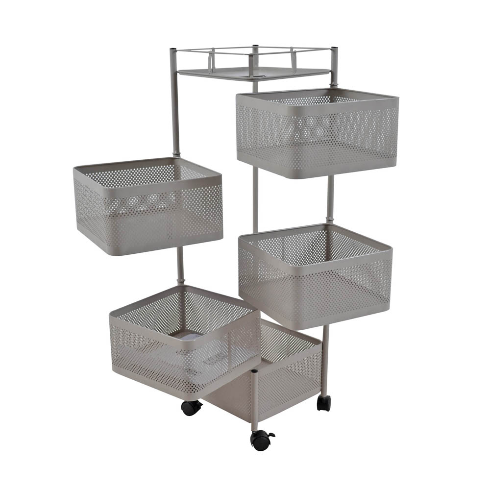 Τρόλεϊ αποθήκευσης με 5 καλάθια μεταλλικό σε γκρι/μπεζ χρώμα 28x28x93