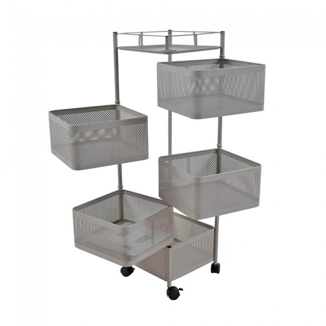 Τρόλεϊ αποθήκευσης με 5 καλάθια μεταλλικό σε γκρι/μπεζ χρώμα 28x28x93