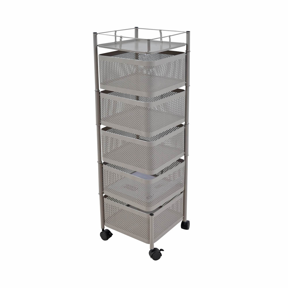 Τρόλεϊ αποθήκευσης με 5 καλάθια μεταλλικό σε γκρι/μπεζ χρώμα 28x28x93