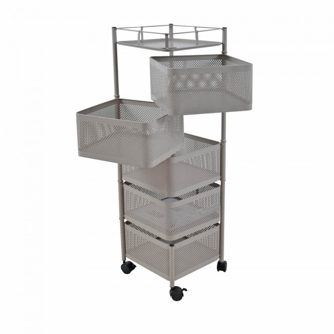 Τρόλεϊ αποθήκευσης με 5 καλάθια μεταλλικό σε γκρι/μπεζ χρώμα 28x28x93