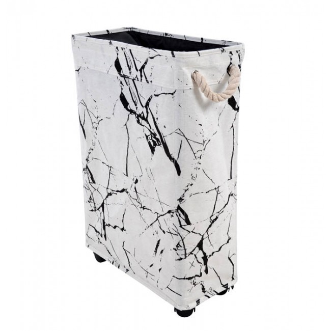 Καλάθι απλύτων από ύφασμα σε λευκό με εφέ μαρμάρου χρώμα 40L 19x40x60
