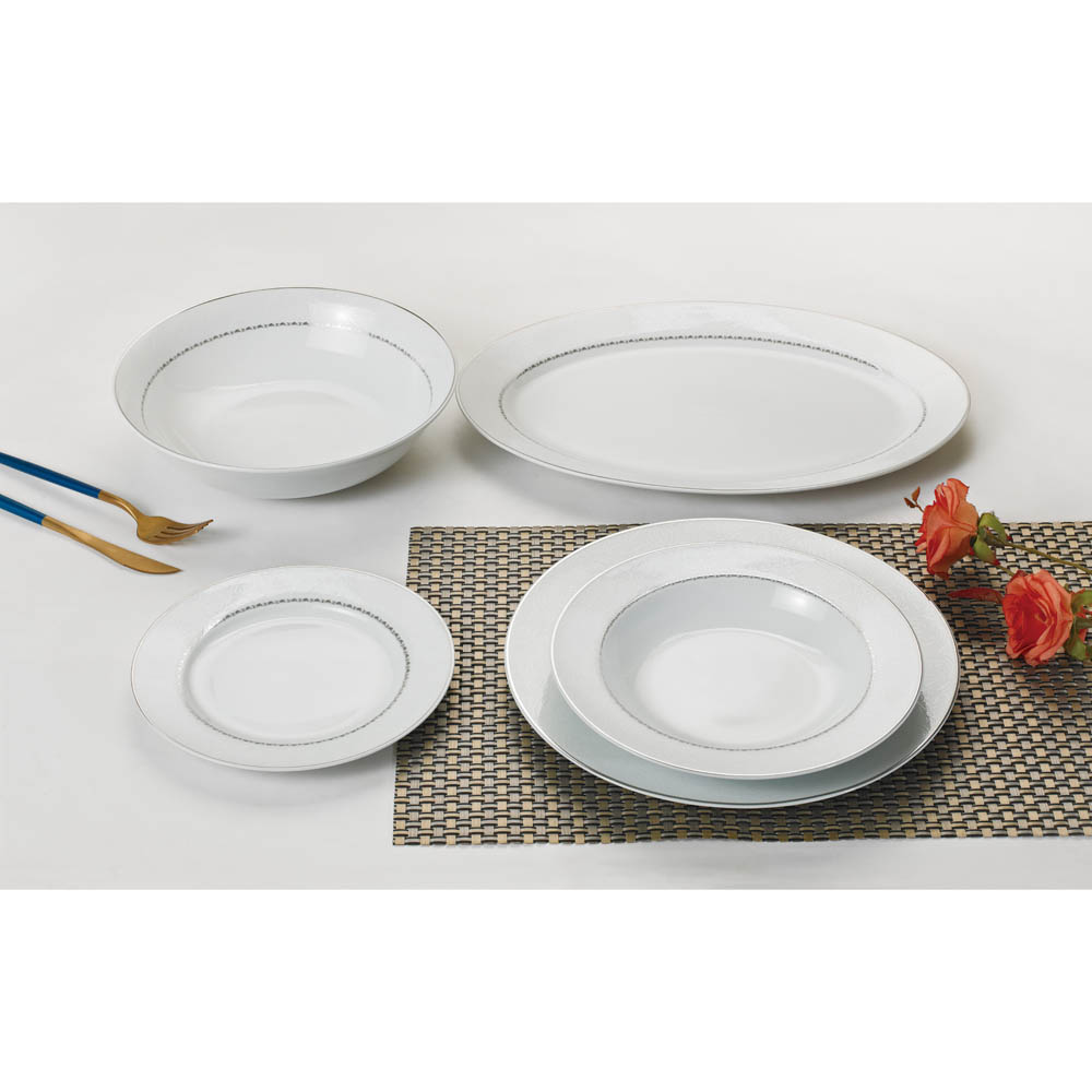 Σετ πιάτα 20τμχ από πορσελάνη με ανάγλυφο ασημί σχέδιο