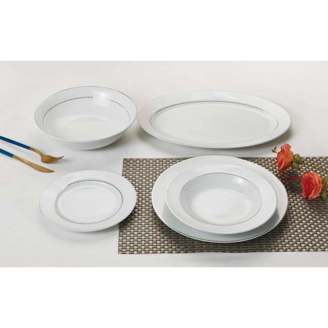 Σετ πιάτα 20τμχ από πορσελάνη με ανάγλυφο ασημί σχέδιο