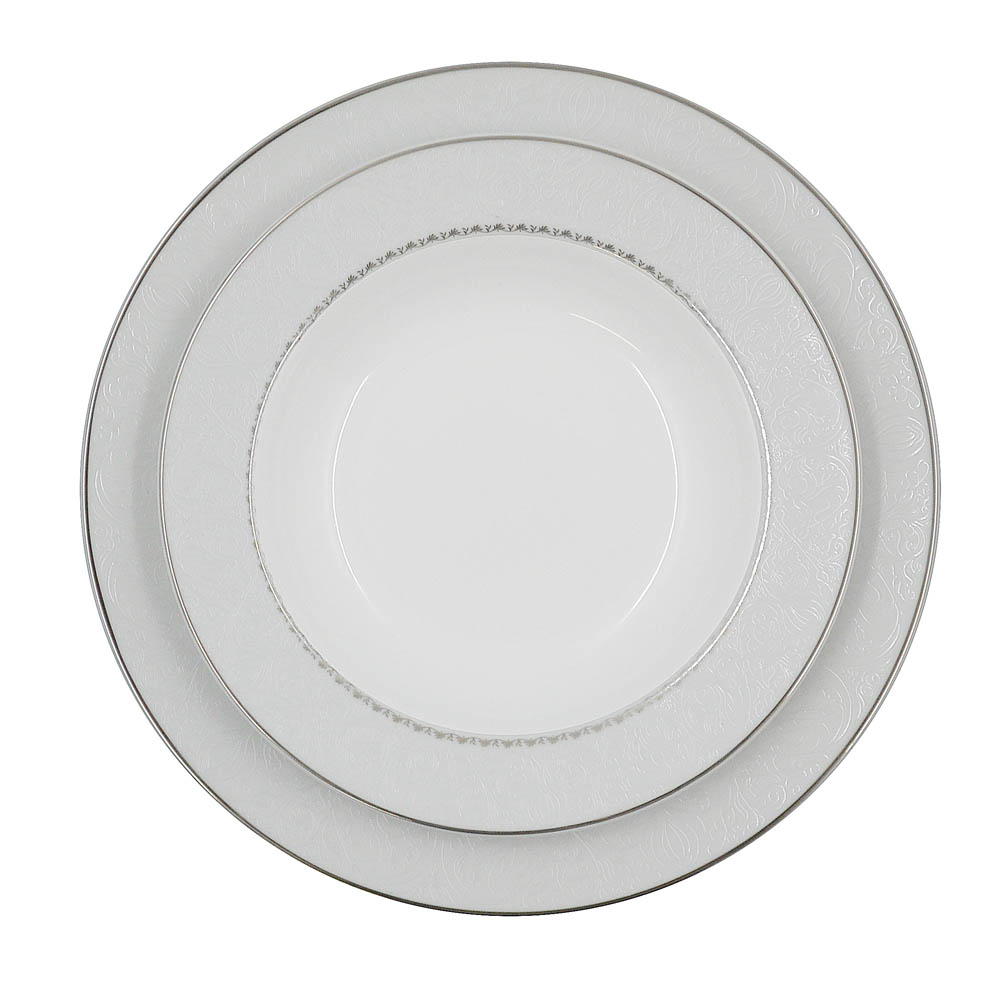Σετ πιάτα 20τμχ από πορσελάνη με ανάγλυφο ασημί σχέδιο
