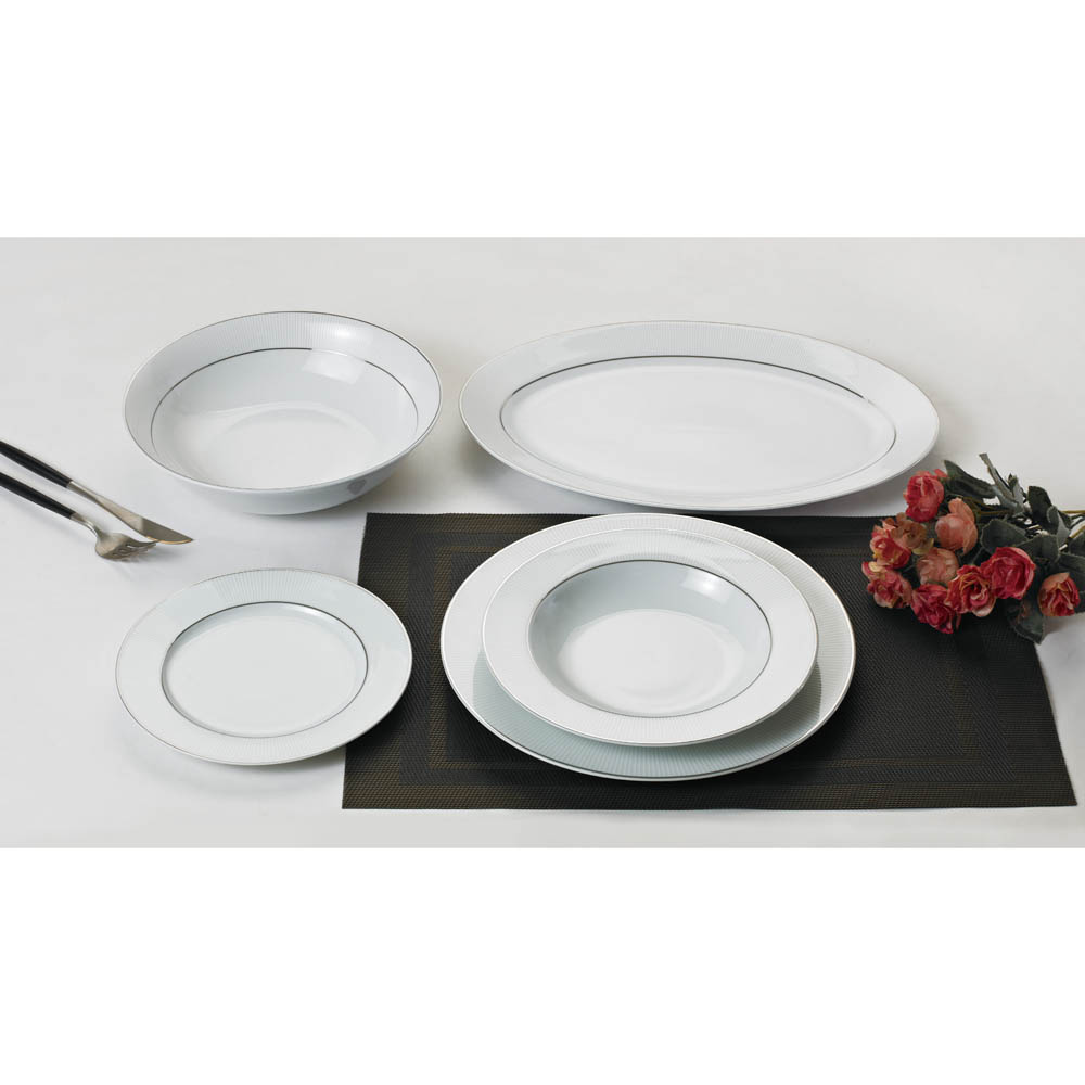 Σετ πιάτα 20τμχ από πορσελάνη με ανάγλυφο ριγέ ασημί σχέδιο