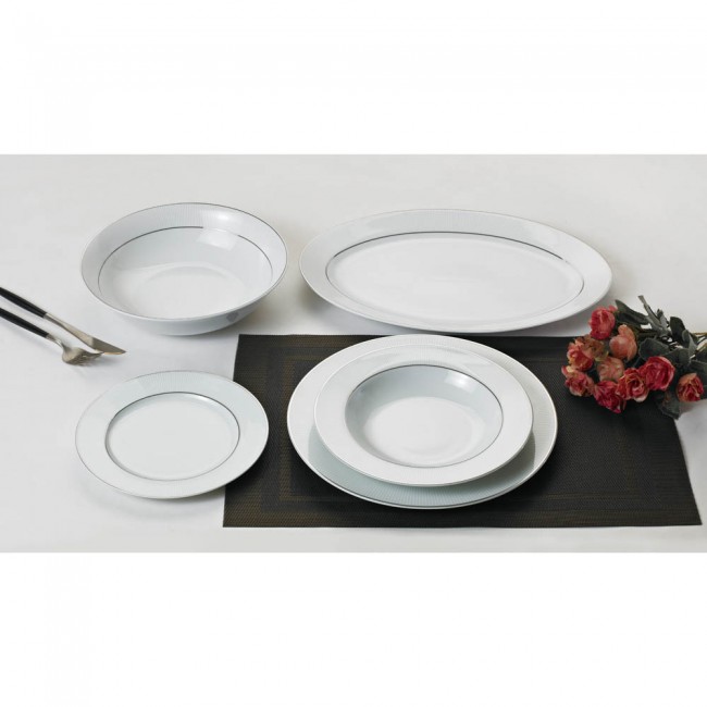 Σετ πιάτα 20τμχ από πορσελάνη με ανάγλυφο ριγέ ασημί σχέδιο