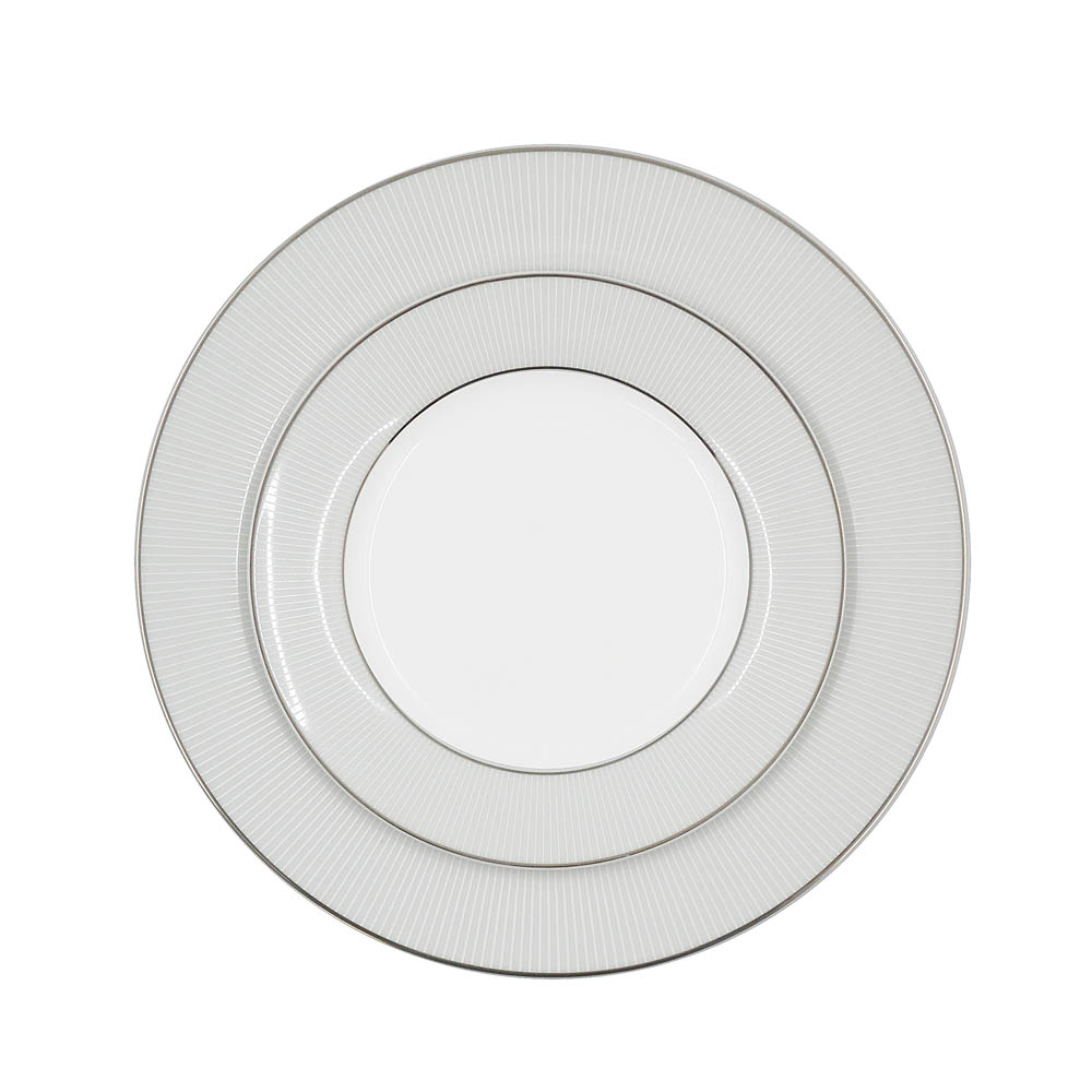 Σετ πιάτα 20τμχ από πορσελάνη με ανάγλυφο ριγέ ασημί σχέδιο