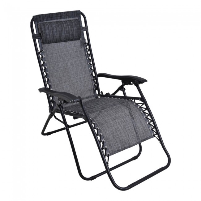 Ξαπλώστρα-καρέκλα πτυσσόμενη από μέταλλο/textilene σε μαύρο/γκρι χρώμα 66x160x110