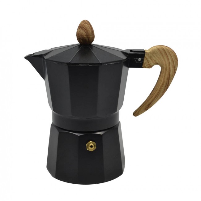 Καφετιέρα espresso από inox-ξύλο σε μαύρο-καφέ χρώμα 300ml