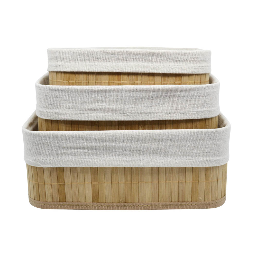 Καλαθάκια σετ 3τμχ από μπαμπού/ύφασμα σε χρώμα φυσικό 30x20x12