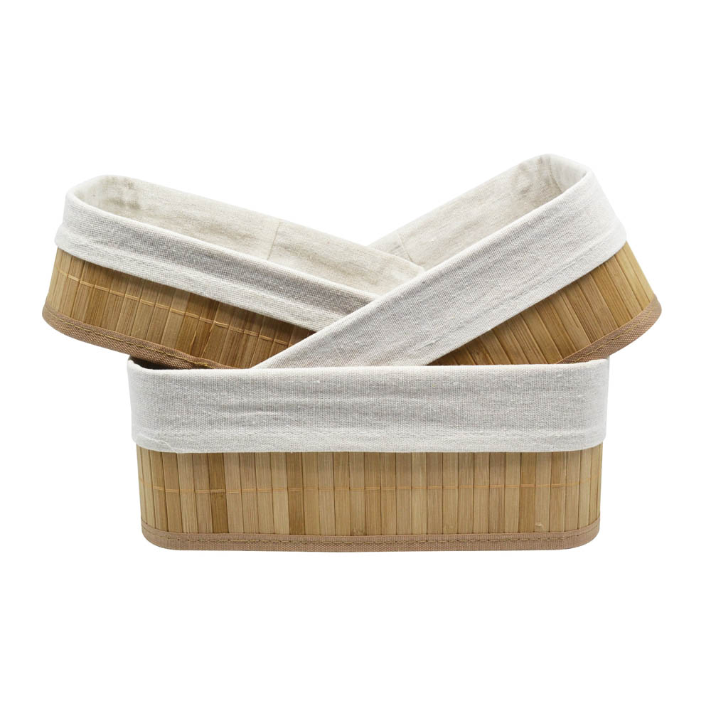 Καλαθάκια σετ 3τμχ από μπαμπού/ύφασμα σε χρώμα φυσικό 30x20x12