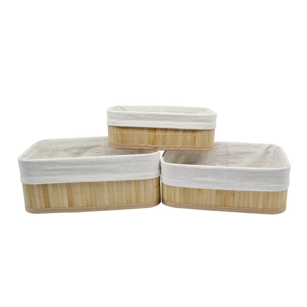 Καλαθάκια σετ 3τμχ από μπαμπού/ύφασμα σε χρώμα φυσικό 30x20x12