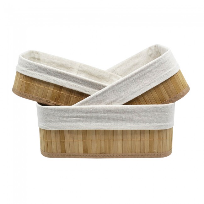 Καλαθάκια σετ 3τμχ από μπαμπού/ύφασμα σε χρώμα φυσικό 30x20x12