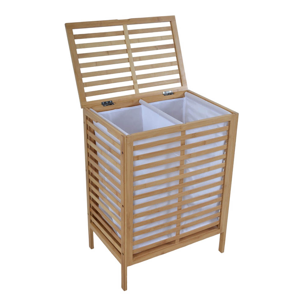 Καλάθι απλύτων από μπαμπού/ύφασμα σε χρώμα φυσικό 53x35x71