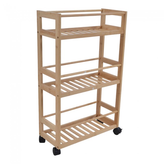 Ραφιέρα τροχήλατη από μπαμπού σε χρώμα φυσικό 44,5x20x75