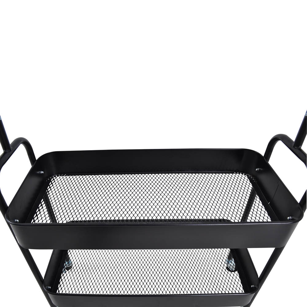 Κρεμάστρα τροχήλατη από μέταλλο σε χρώμα  μαύρο ματ με δύο ράφια 67x30x159