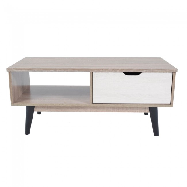 Τραπέζι σαλονιού από ξύλο με συρτάρι σε άσπρο/φυσικό χρώμα  100x48x43