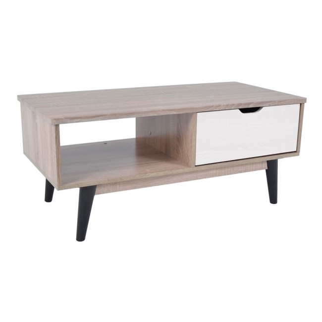 Τραπέζι σαλονιού από ξύλο με συρτάρι σε άσπρο/φυσικό χρώμα  100x48x43