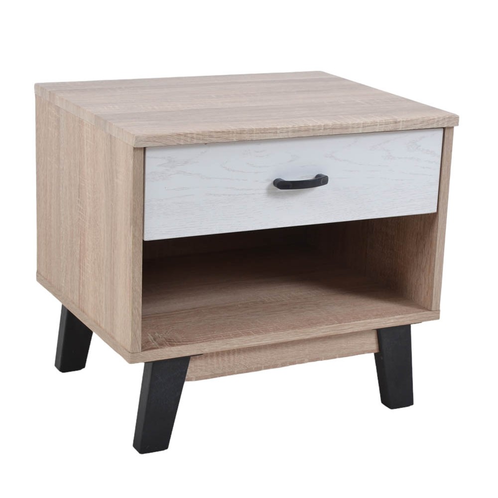 Κομοδίνο από ξύλο σε χρώμα άσπρο/φυσικό 48x38x44