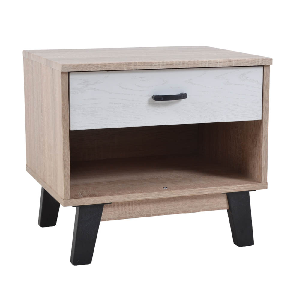 Κομοδίνο από ξύλο σε χρώμα άσπρο/φυσικό 48x38x44