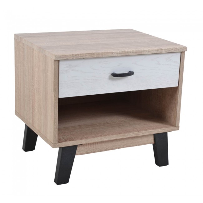 Κομοδίνο από ξύλο σε χρώμα άσπρο/φυσικό 48x38x44