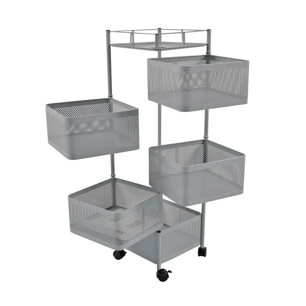 Τρόλεϊ αποθήκευσης με 5 καλάθια μεταλλικό σε γκρι χρώμα 28x28x91