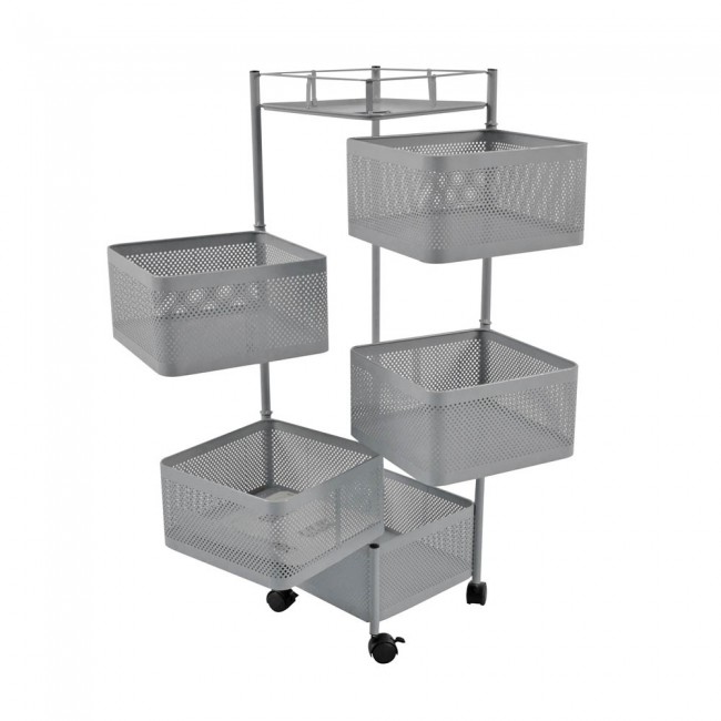 Τρόλεϊ αποθήκευσης με 5 καλάθια μεταλλικό σε γκρι χρώμα 28x28x91