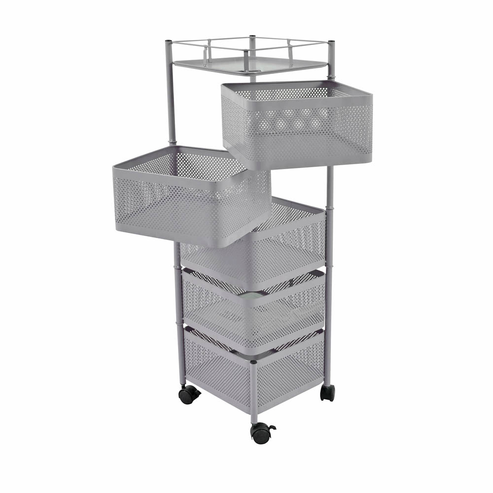 Τρόλεϊ αποθήκευσης με 5 καλάθια μεταλλικό σε γκρι χρώμα 28x28x91