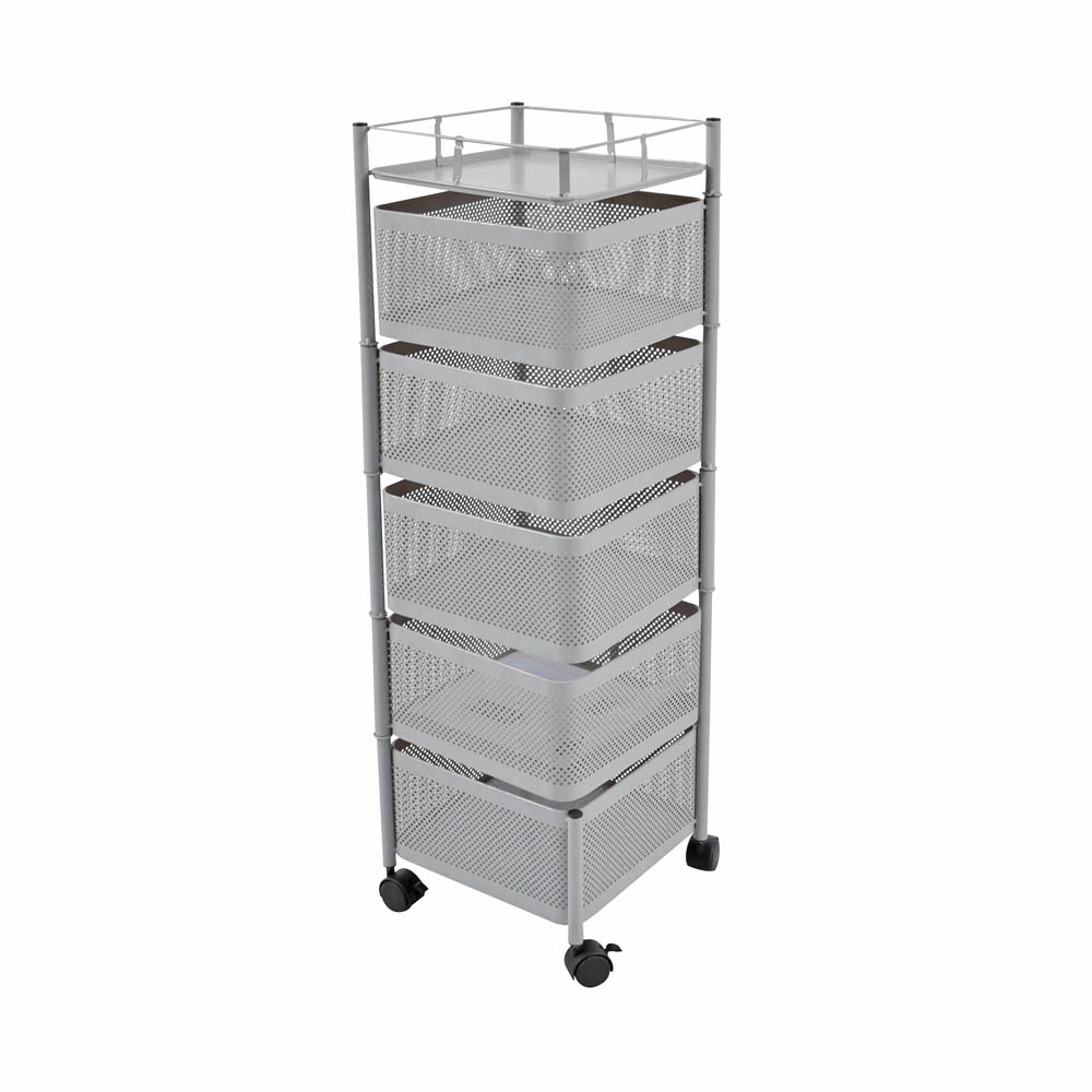 Τρόλεϊ αποθήκευσης με 5 καλάθια μεταλλικό σε γκρι χρώμα 28x28x91
