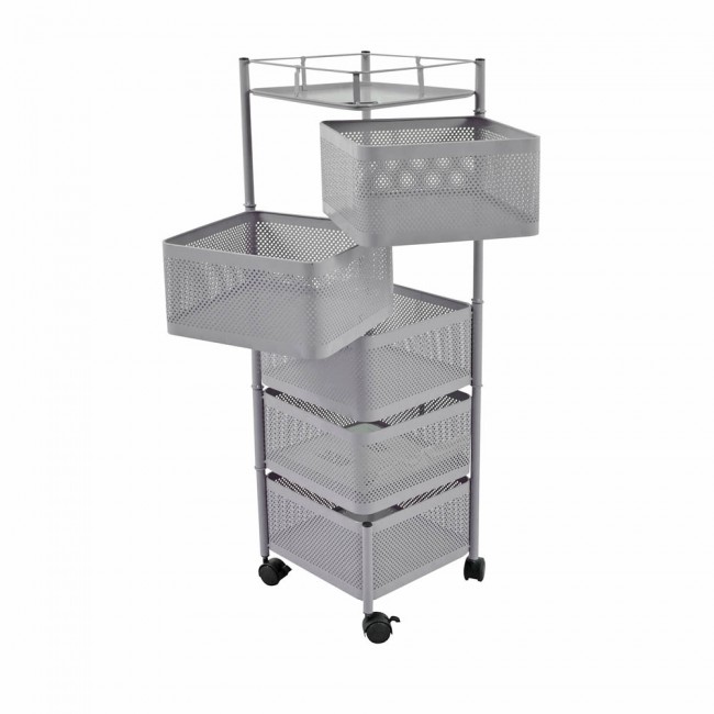 Τρόλεϊ αποθήκευσης με 5 καλάθια μεταλλικό σε γκρι χρώμα 28x28x91