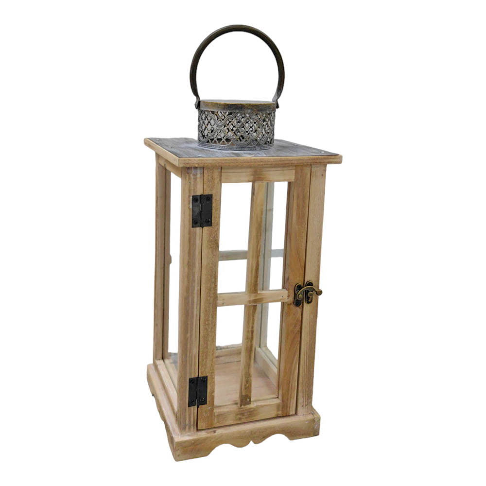 Σετ φανάρια 2τμχ από ξύλο/μέταλλο σε καφέ/αντικέ γκρι χρώμα 26x26x59