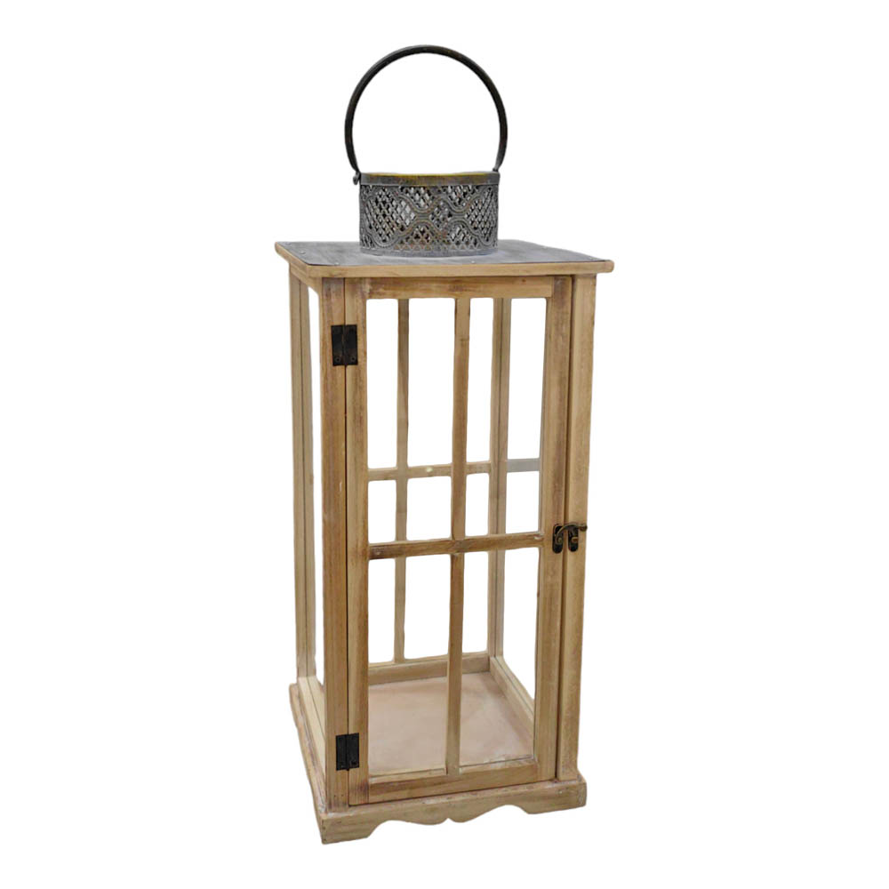 Σετ φανάρια 2τμχ από ξύλο/μέταλλο σε καφέ/αντικέ γκρι χρώμα 26x26x59